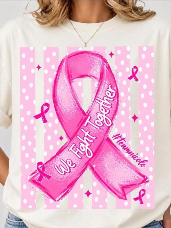 Other - Custom Together We Fight Coquette Breast Cancer Pink Ribbon Polka Tee